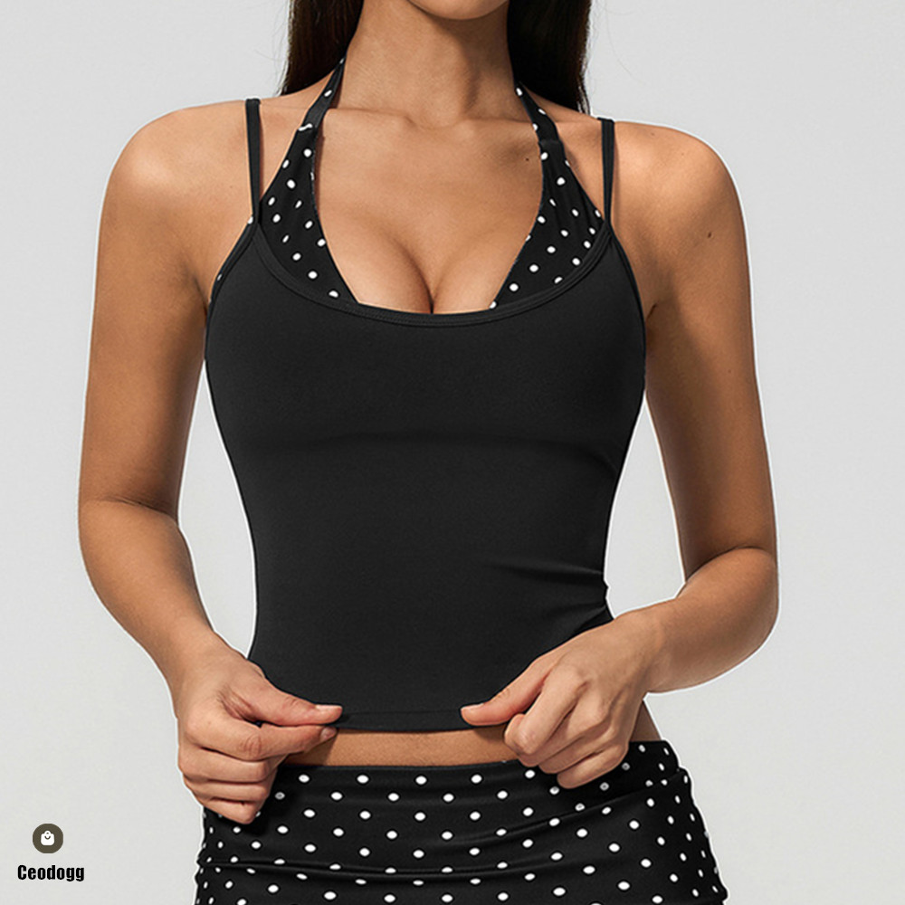 Suspender Tank Top - Puantiyeli Kadın Askılı Halter Yoga Bdra